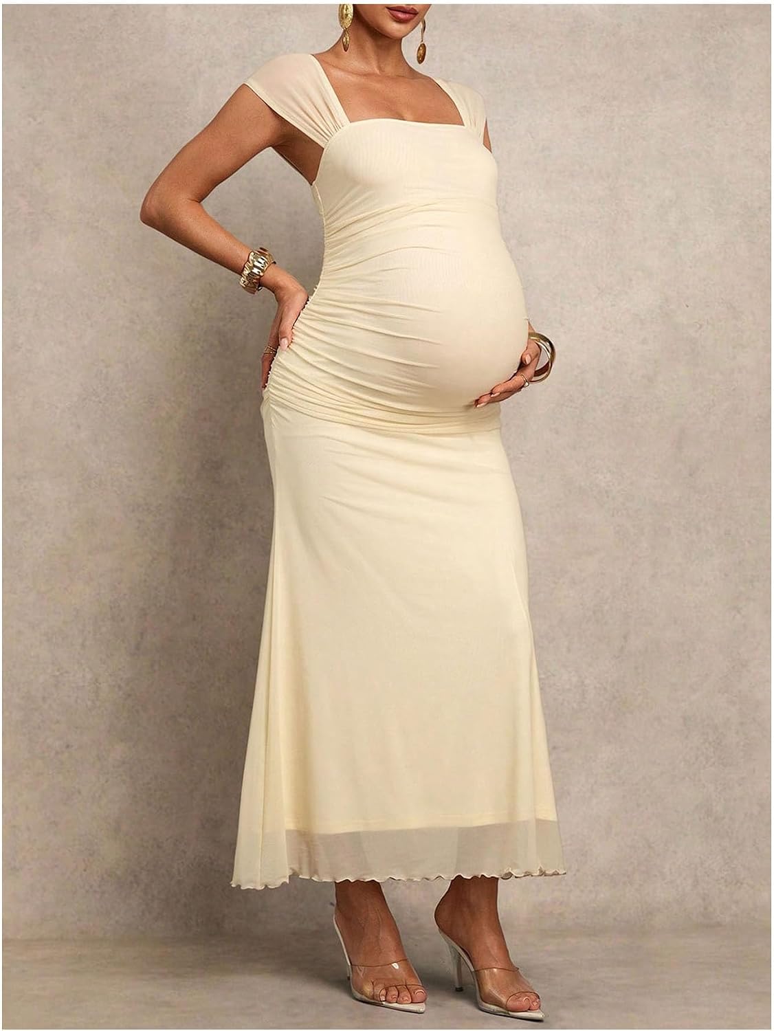 Floerns Women's Elegant Maternity Mesh Dress Cap Sleeve Bodycon Fishtail Long Pregnancy Dresses