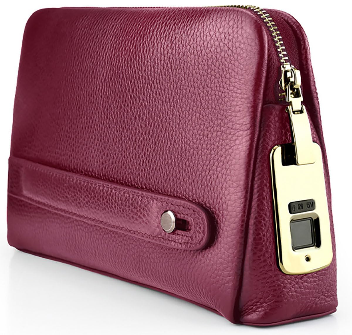 Welaso Fingerprint Lock Leather Handbag,Anti Theft Waterproof Genuine Leather Clutch Bag Wallet for Man Woman