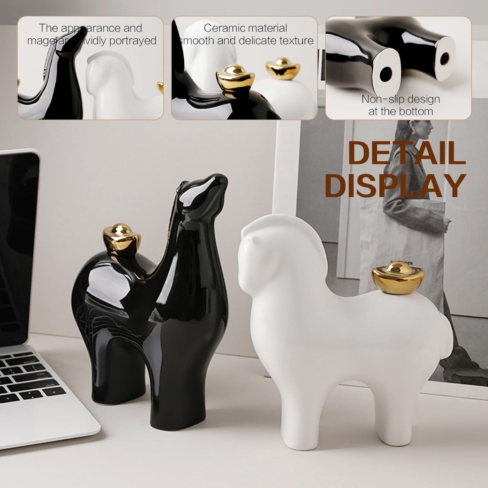 Regalos para Mujeres Escultura Abstracta Moderna de la Estatua del Caballo Deco, apartamento Dormitorio Decoración para estanterías