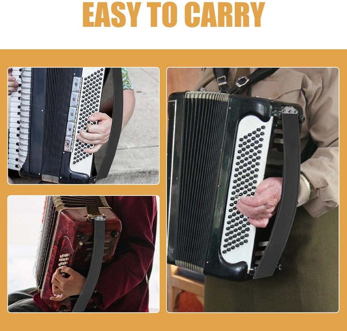 HANABASS Black PU Left Hand Bass Accordion Strap for 120 Bass Accordions
