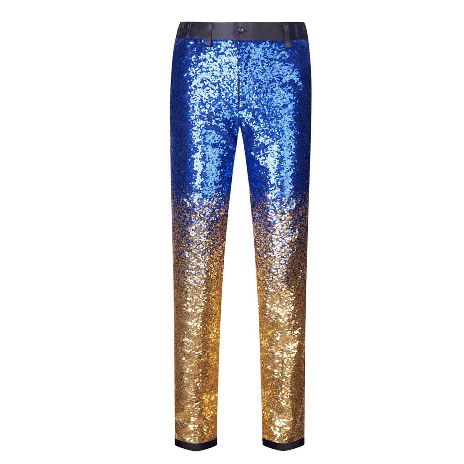 Generisch Pantalones de festival de moda para hombre, con lentejuelas degradadas, para actuaciones escénicas, ocasiones especiales, corte entallado