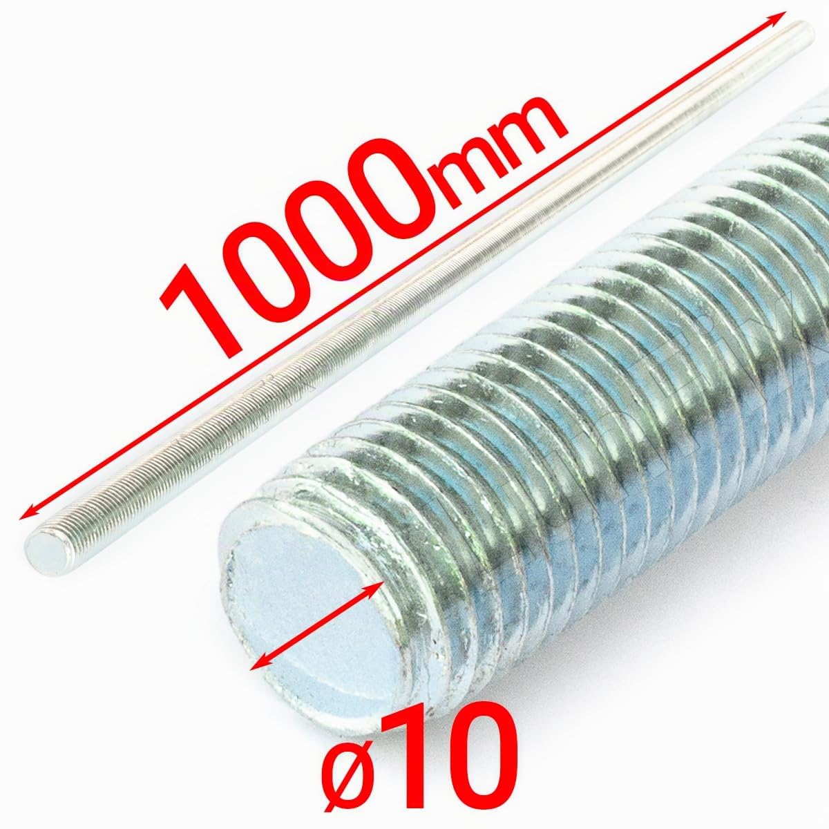 Tige filetée Set M10 x 1000 mm 10 pièces acier galvanisé 4.8 DIN 976 avec écrous DIN 934 et rondelles DIN 9021 - goujon fileté M10 boulon vis longue métrique complet tige fixation métal