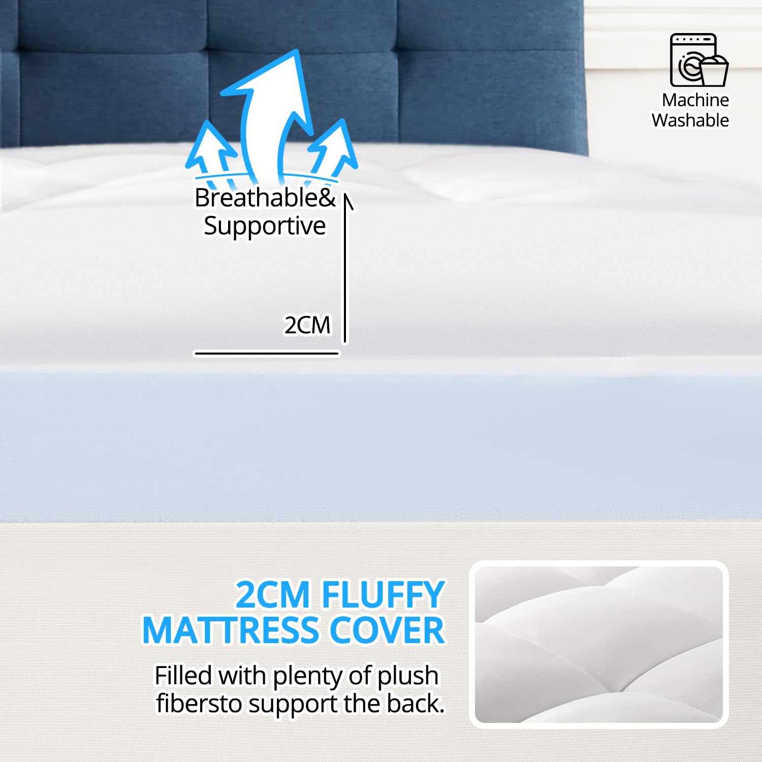 ELEMUSE Memory Foam Mattress Topper Double (135x190cm) - Soft, Washable Cover, OEKO-TEX & CertiPUR-US Certified