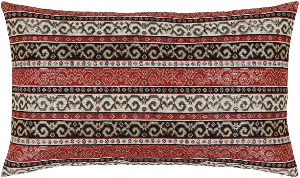 Tapestry Stylish Red-Black 14"x24" Lumbar Pillow Cover Sham Ethnic Kilim Pattern Throw Decorative for Home Office Decor, Sofa, Couch, Porch, Patio, Window Seat
