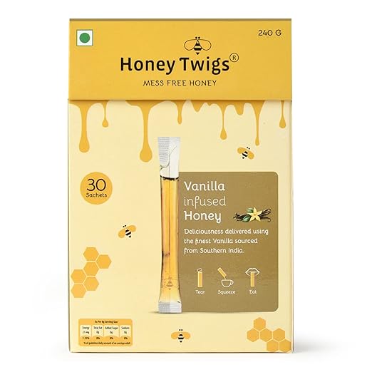Honey Twigs Vanilla Honey | 100% Pure&Natural Honey, 240gms (30 Sachets) | Perfect for Soothing and Calming the Body