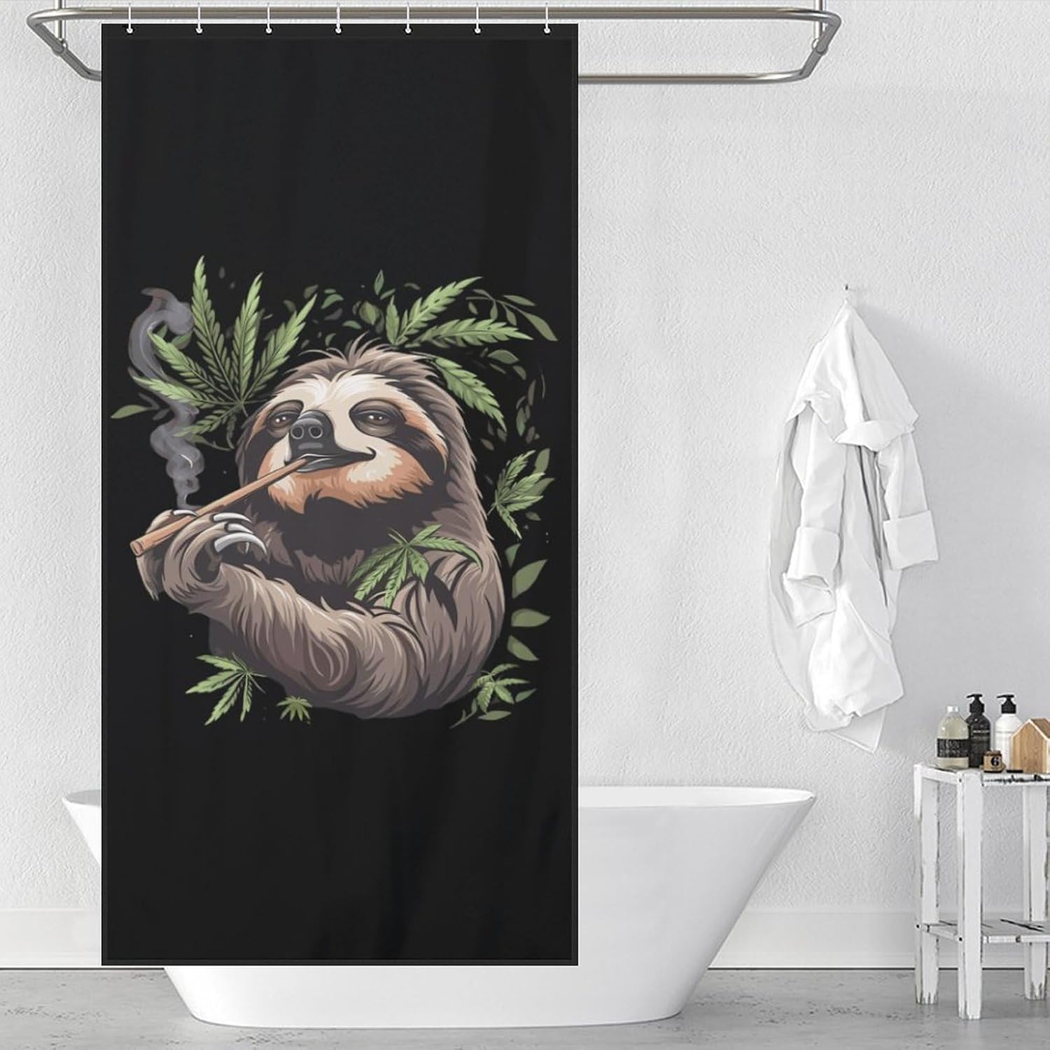 Smoking Sloth Weed Funny Shower Curtains Washable Bath Curtain Liner with Hooks for Bathroom Bath Tubs 36x72Inch（92x183cm）