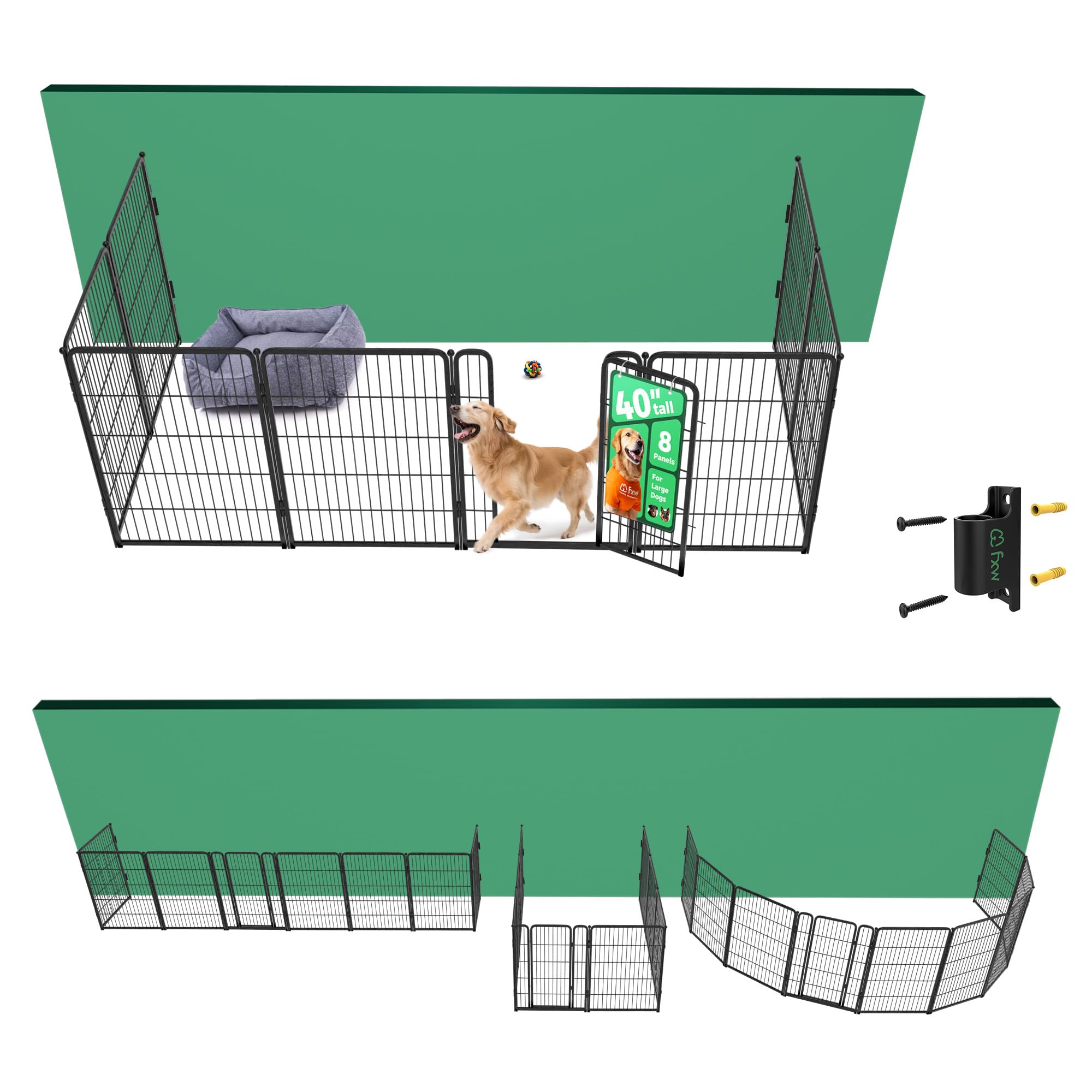FXW Homeplus Indoor Dog Playpen with Fence-to-Wall Anchors, 40" H, 8 Panels