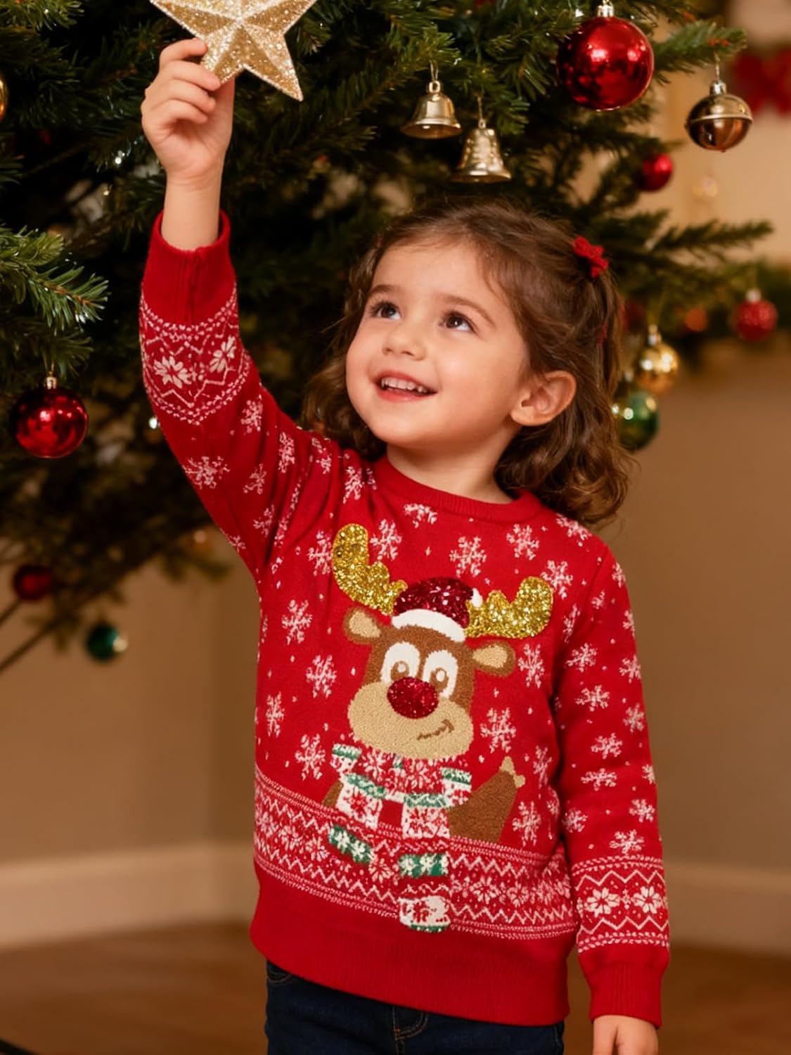 Funnycokid 幼児 アグリークリスマス セーター 女の子 2-6歳 スパンコール ニット 粘着性 男の子 クリスマス ホリデ