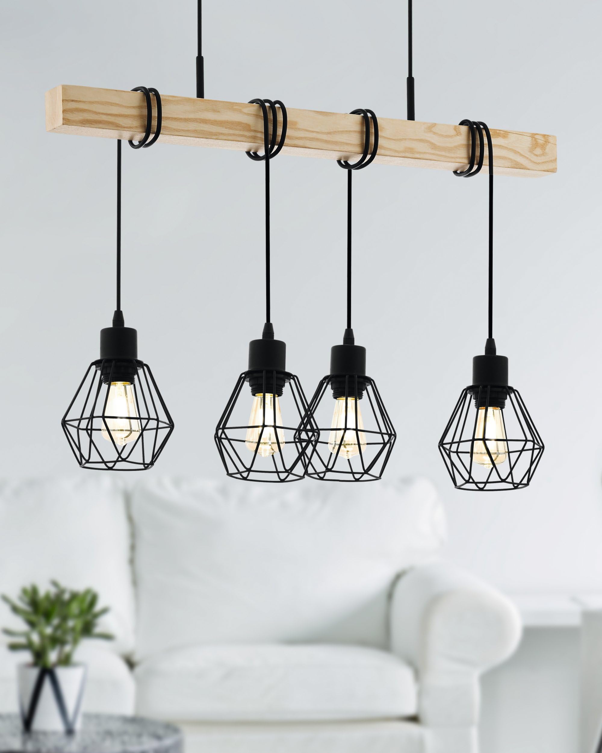 Eglo Lampada da parete Rampside, lampada vintage a 1 fiamma in stile industriale, spot da parete in acciaio e legno, colore nero e marrone, portalampada E27, con interruttore a cavo