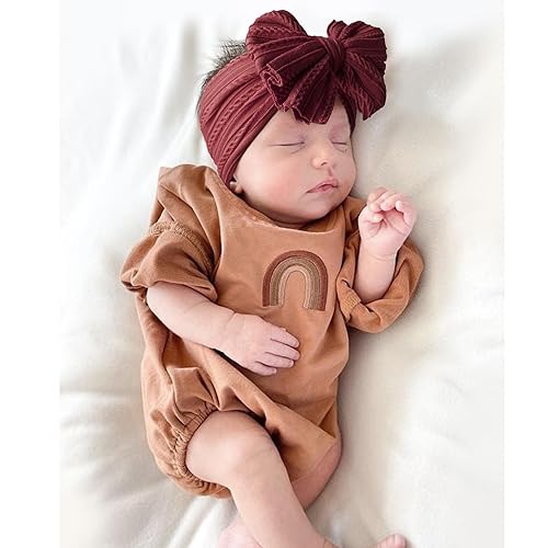 Miniatura 20 de Niceye Diademas hechas a mano para bebé, bandas de pelo de nailon elástico suave con lazos para recién nacidos, bebés y niñas pequeñas Azul