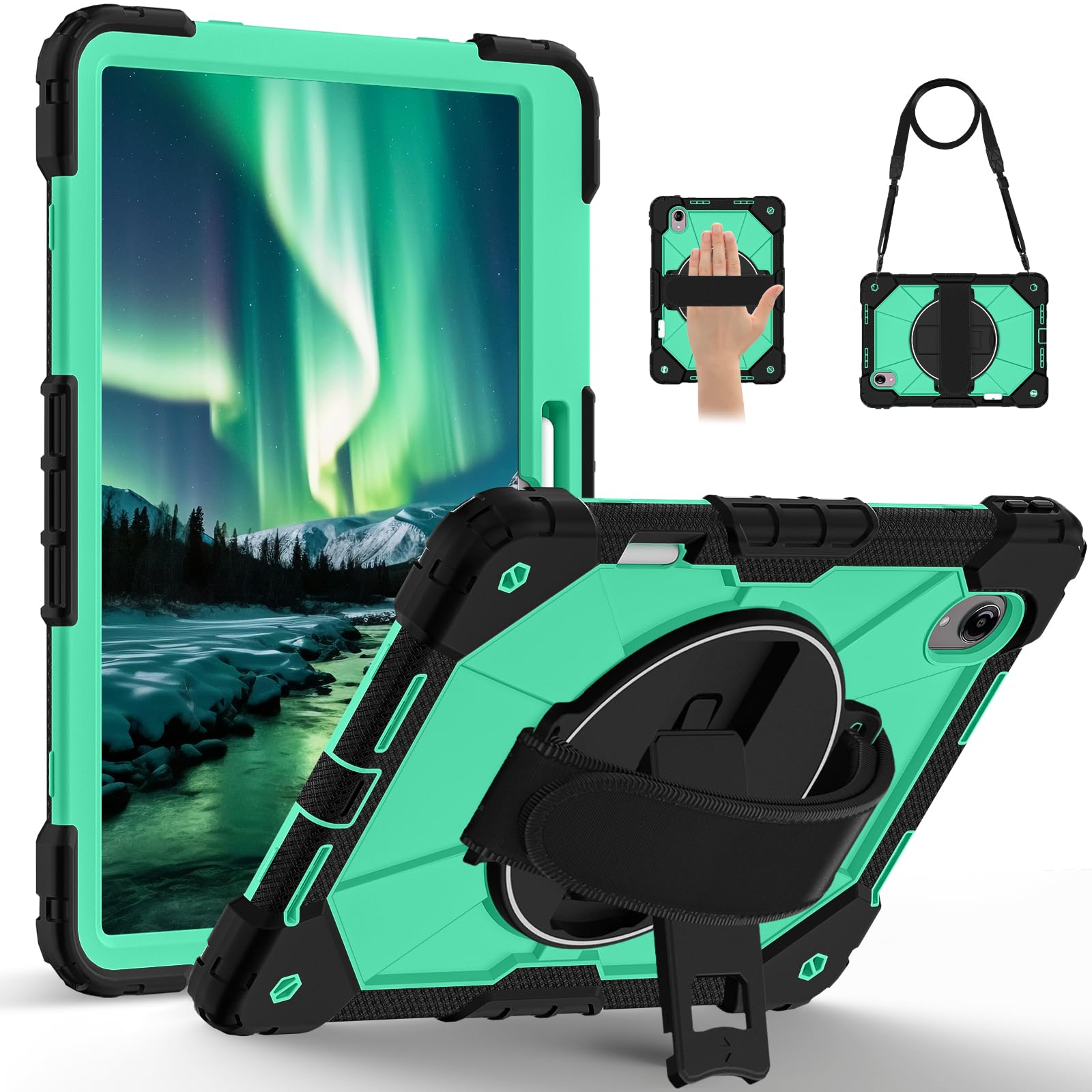 Etui do Lenovo Tab Idea Pro Gen 2 (TB390) 2026, odporne na wstrząsy, wytrzymałe etui ochronne z obrotowym stojakiem, uchwytem na długopis, paskiem na rękę i paskiem na ramię, wielofunkcyjna powłoka