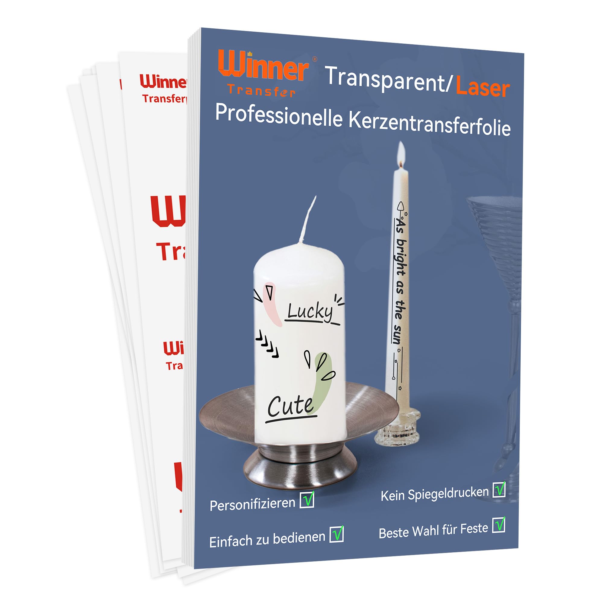 WinnerTransfer A4X10 Blatt,Kerzenfolie,Laser Wasserschiebefolie für Kerzen Taufe,Kerzentransferfolie für Laserdrucker, Kerzensticker Kerzentattoos Tattoofolie,Kerzendekopapier(WT-12-10-Laser)