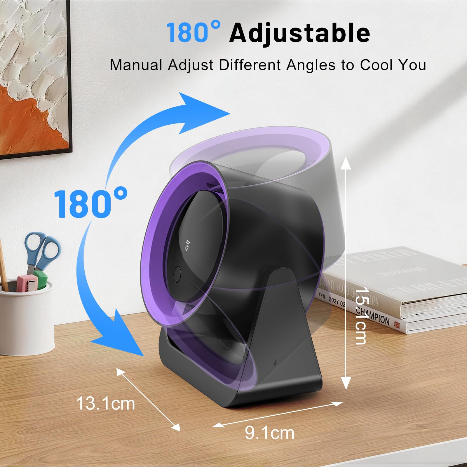Ventola da Tavolo, Ventilatore Usb del Vento 5 Livelli, Testa Girevole a 180° Ventola di Raffreddamento, Ventilatore Scrivania Silenzioso per Scrivania, Ufficio, Casa (Viola Nerastro)