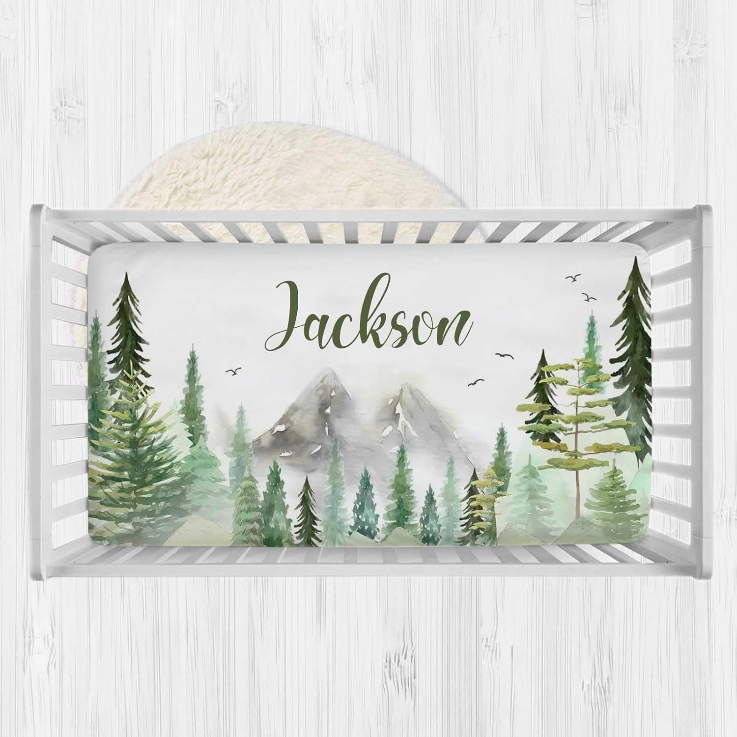 Personalized Baby Fitted Crib Sheets with Name, Custom Name Baby Crib Mattress Sheet for Boys, Woodland Bear Baby Bedding Sets, Nursery Soft Infant Newborn Fits Standard Mattress Toddler Bed