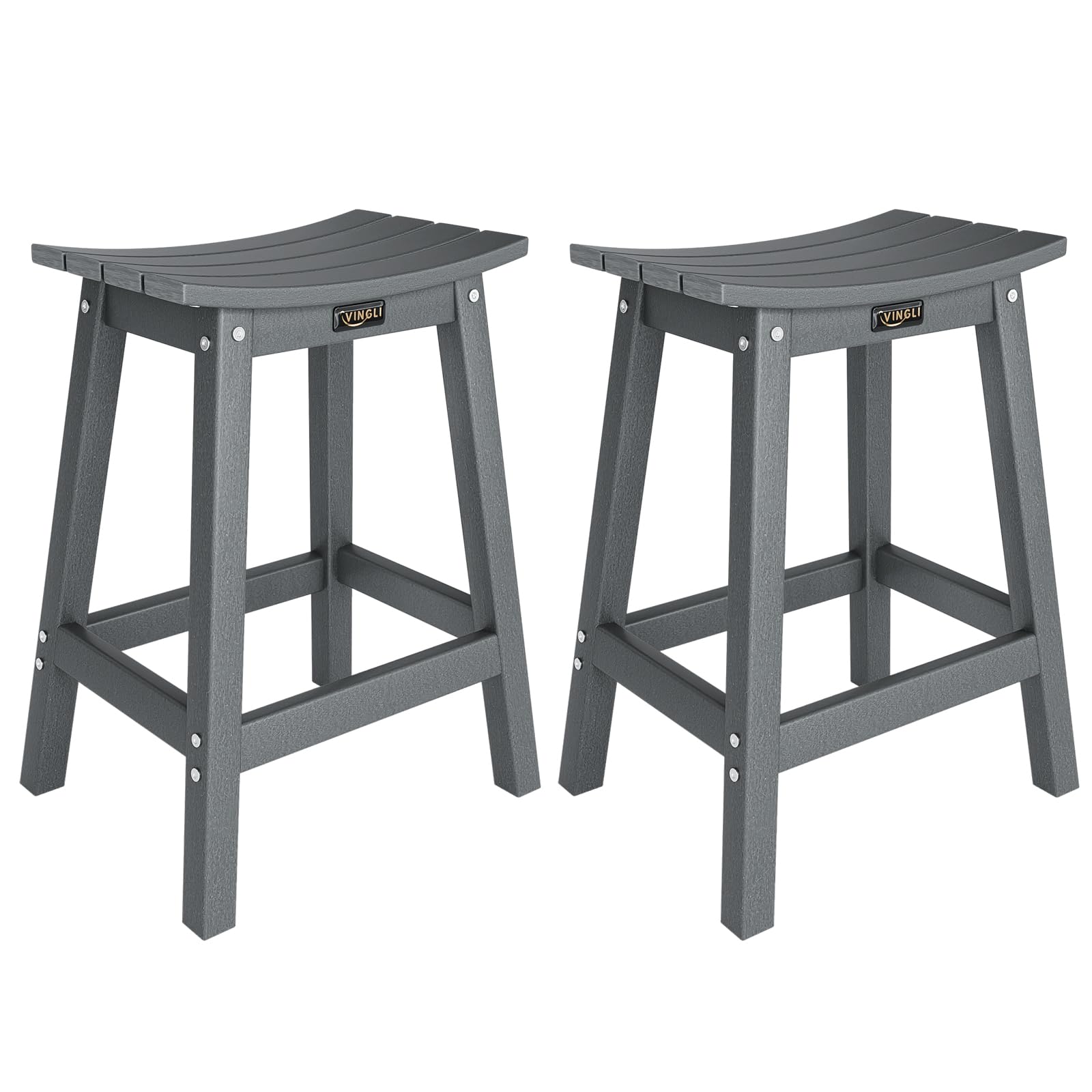 VINGLI 24 Inch Outdoor Bar Stools Set of 2, HDPE Weather Resistance Counter Height Bar Stools Durable Patio Chairs for Bar, Kitchen Counter, Yard (