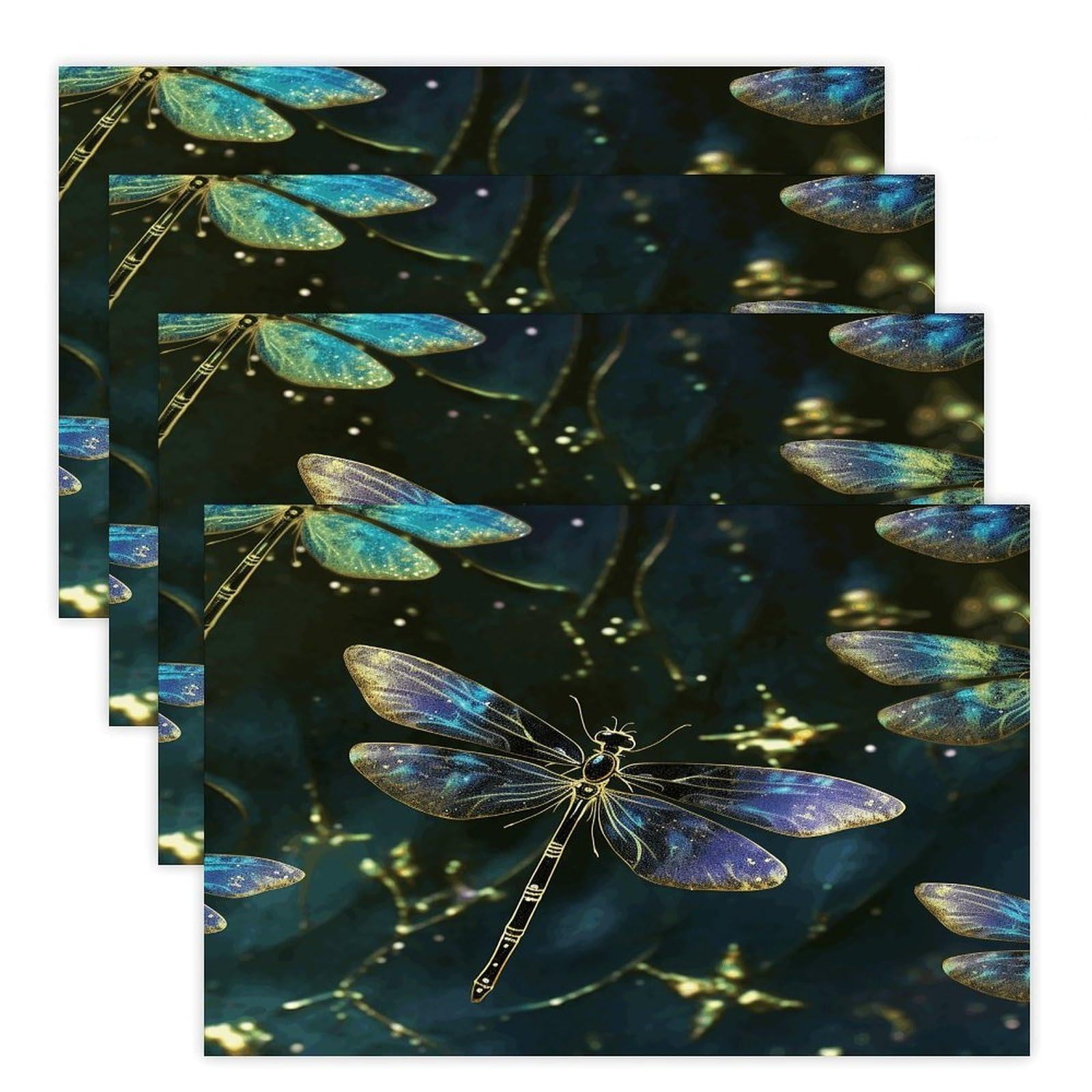 Dragonfly Placemats Non-Slip Heat Resistant Table Mats Flax Washable Cloth Place Mats Easy to Clean Premium Placemat for Kitchen Dining Table Decor Party Outdoor