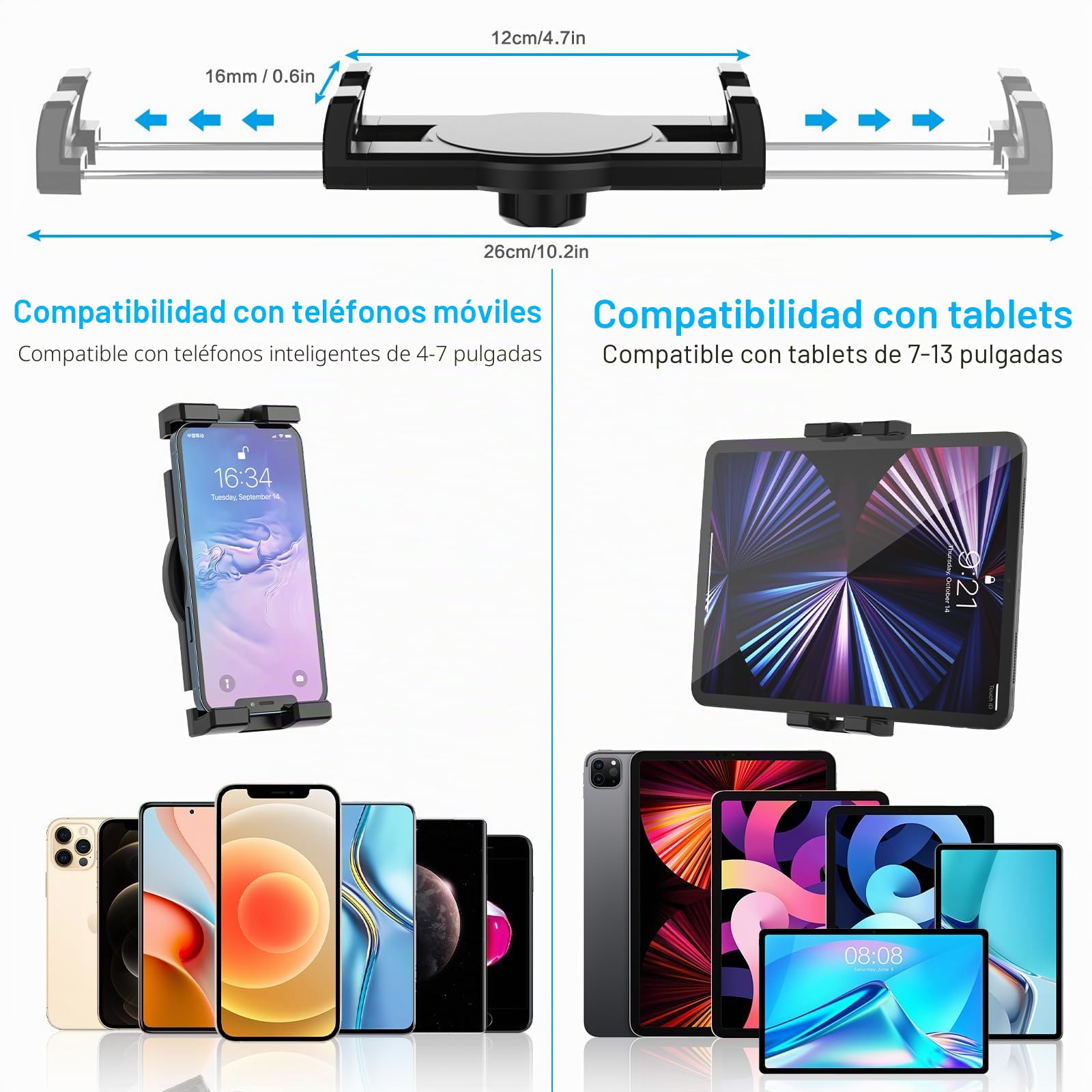 Soporte Tablet de Coche/Camión para Salpicadero Parabrisas | Soporte Tablet Ventosa Coche Resistente con Brazo de Metal para iPad Pro/Air/Mini, Galaxy, Lenovo, iPhone, Móvil e 4~12,9"