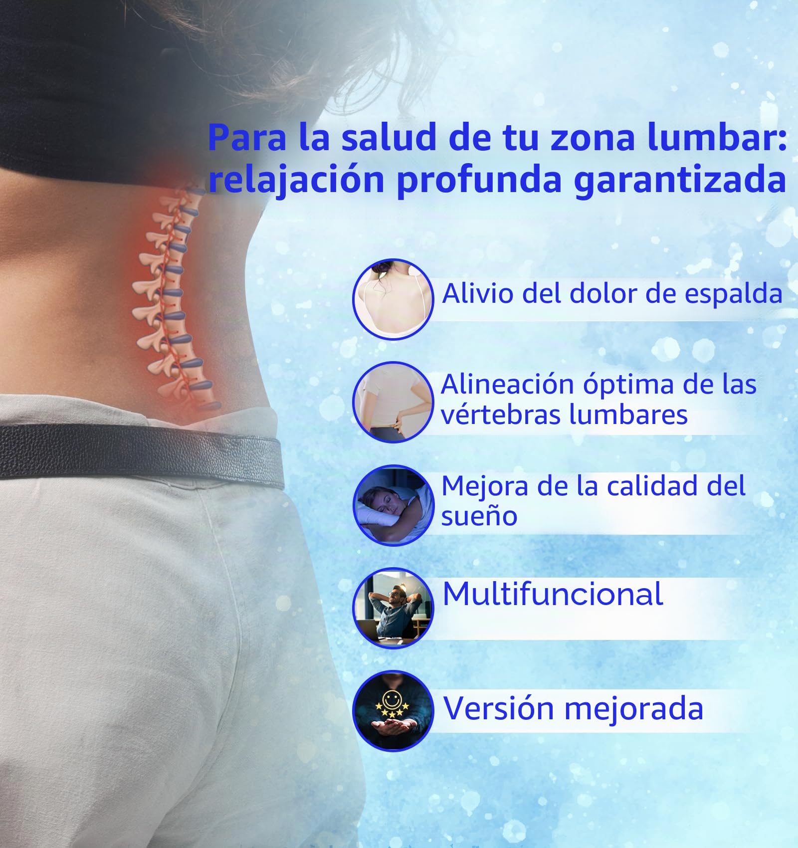 Cojín lumbar ortopédico ergonómico de espuma viscoelástica para la espalda y el sofá – Alivio en la espalda baja – Funda extraíble lavable