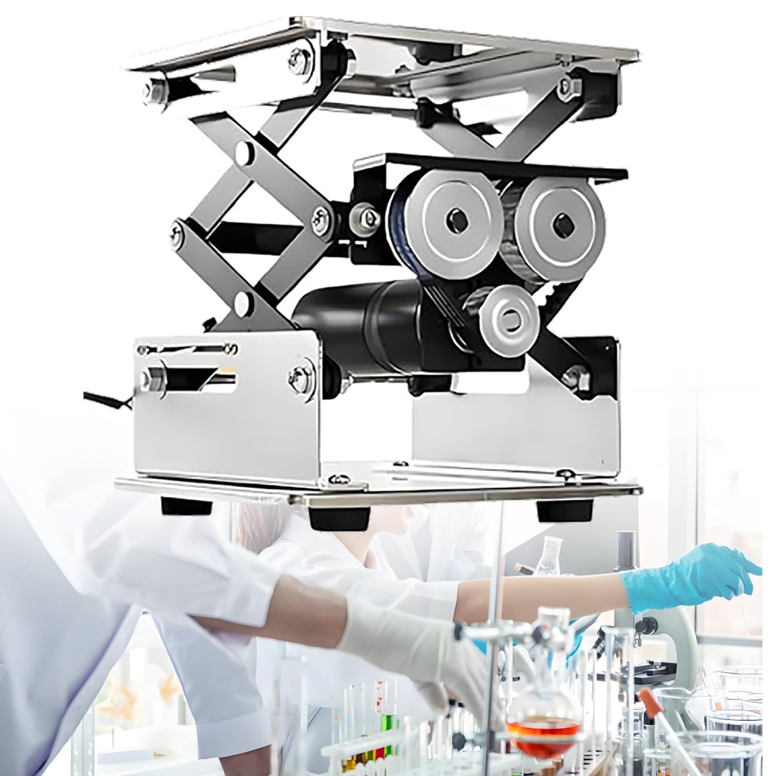 Elektryczny pilot platformy podnoszącej ze stali nierdzewnej, regulowany podnośnik o udźwigu ruchomym 10 KG, mały stojak laboratoryjny do podnoszenia(150x150MM)