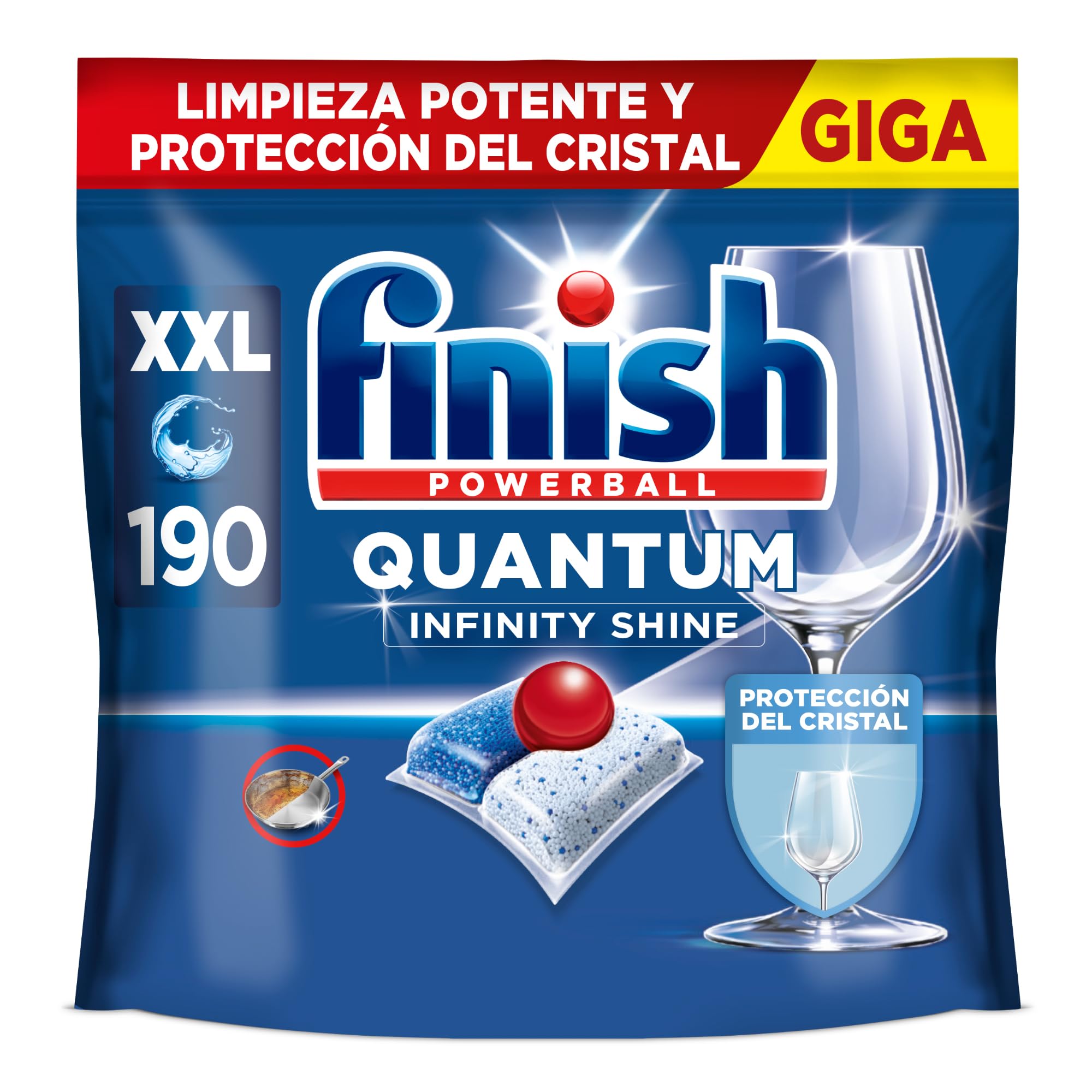 Finish Powerball Quantum All in 1 Pastillas para el lavavajillas todo en 1, limpieza profunda y brillo superior, 190 pastillas