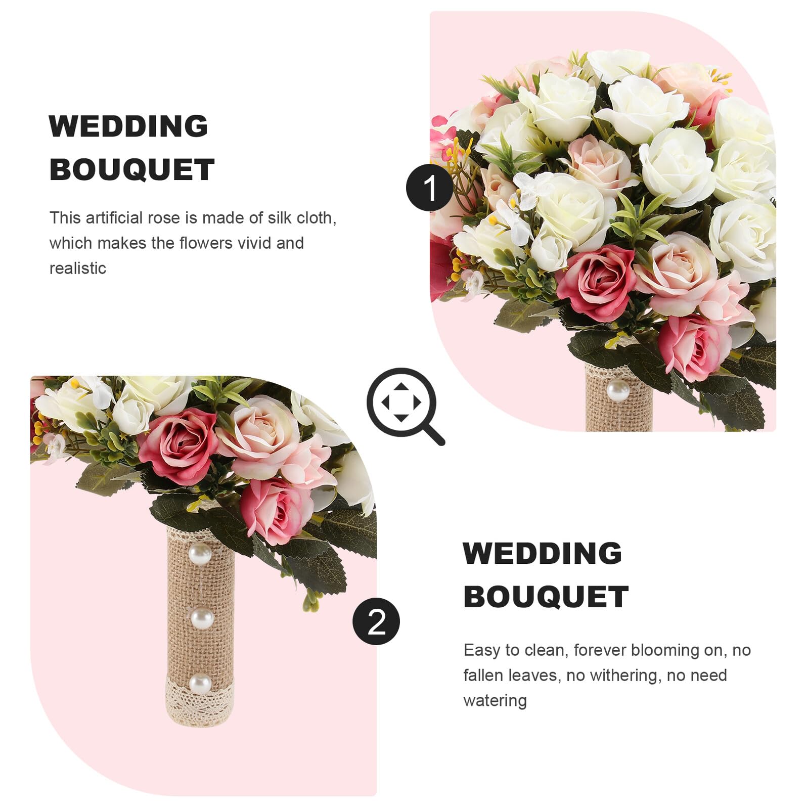 Künstlicher Rosenstrauß Weiß Rosa Seidenstoff Hochzeit Braut Strauß Dekoration Fotorequisite Wohnraum
