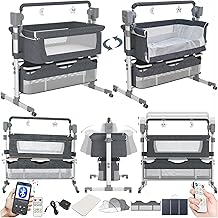 Electric Bluetooth Smart Baby Bedside Crib, Baby Bassinet Bedside Sleeper, Next to Me Crib with Wheels, Foldable Co-Sleeping Bassinet with 5 Swaying Gears and Remote 601 Grey