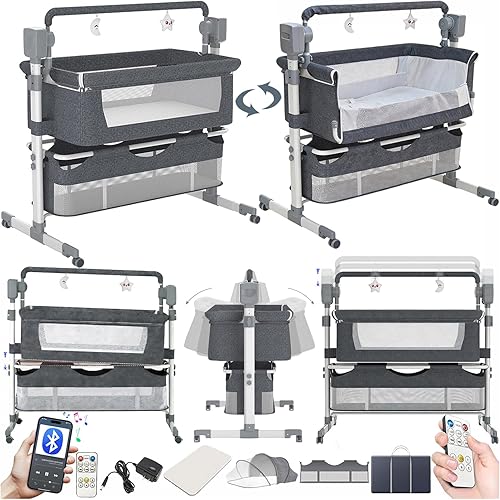 Miniatura 10 de Next to Me - Cuna cuna plegable para bebé, cuna para dormir conjuntamente, cuna convertible para cama infantil (X3 gris) X3 Gris,601 Gris,601