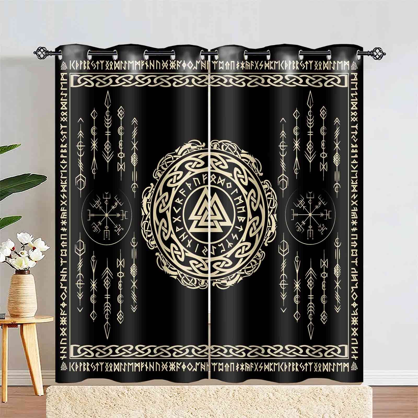 BSPPTI Tenda scandinava con stampa vichinga, stile scandinavo Valknut, oscurante, isolamento termico, per soggiorno, camera da letto, 106 x 213 cm, 2 pannelli, CLZYSP473