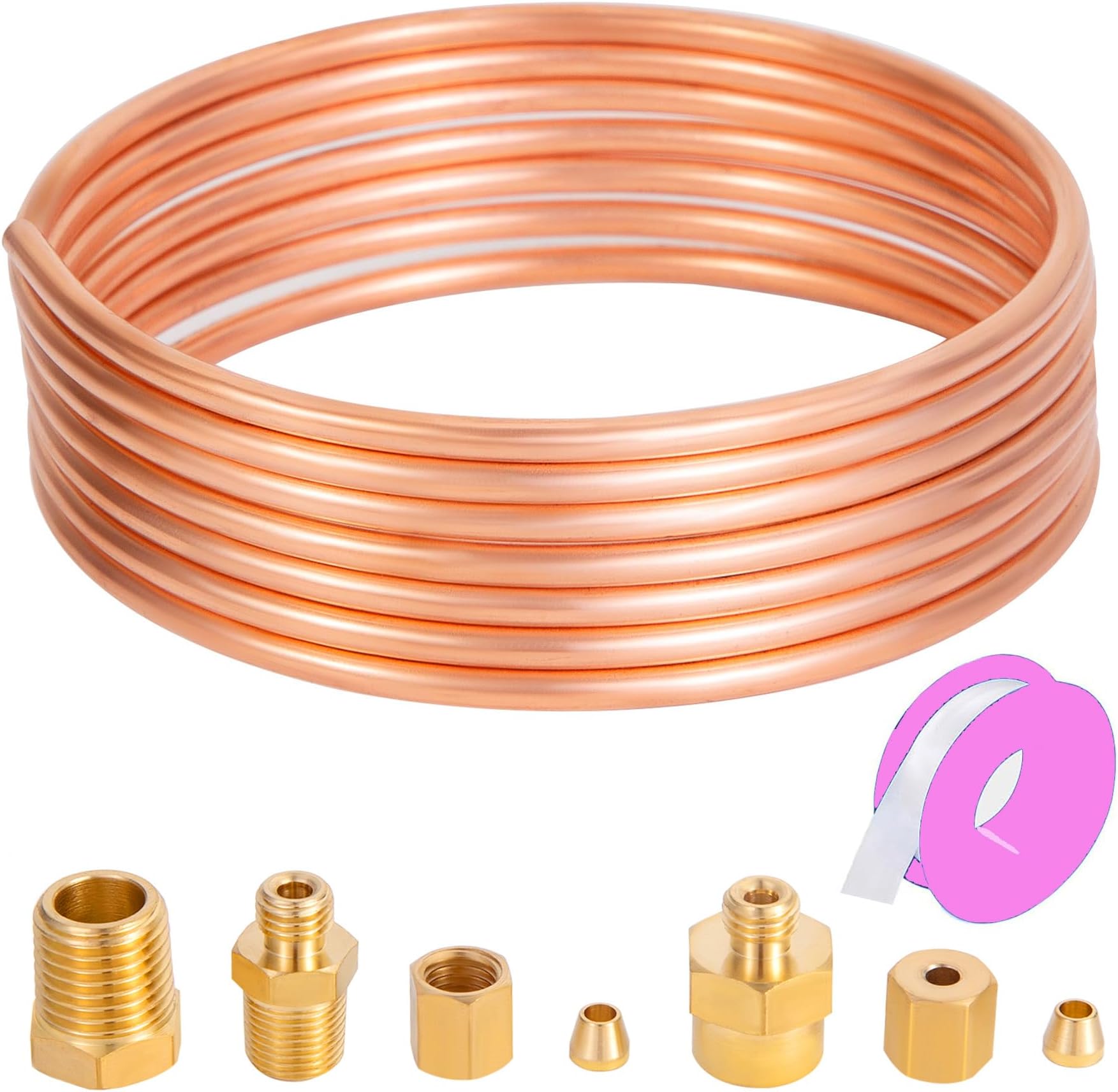 72'' Oil Pressure Gauge Tubing Kit, Set of Copper Tube and Threaded Brass Parts,Oil Pressure Gauge Universal Fit