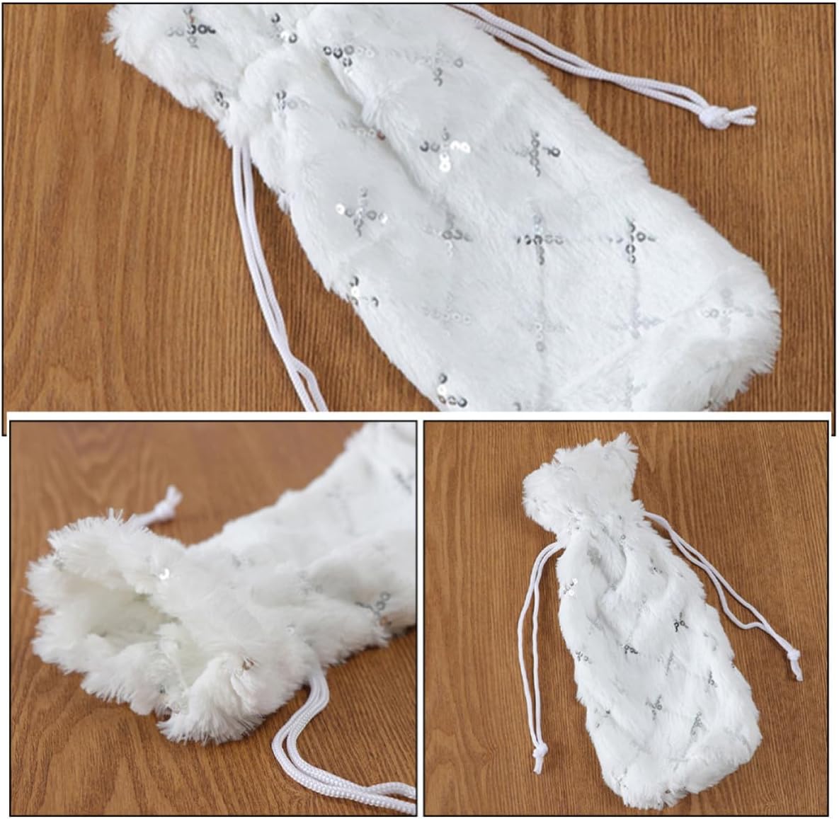 IOBIDDYS Bottle and Cover Fur Bag Drawstring Faux for Wine Wrapping Favor Decorations Gift Bag Easy to Use Versatile Table Holiday Festive