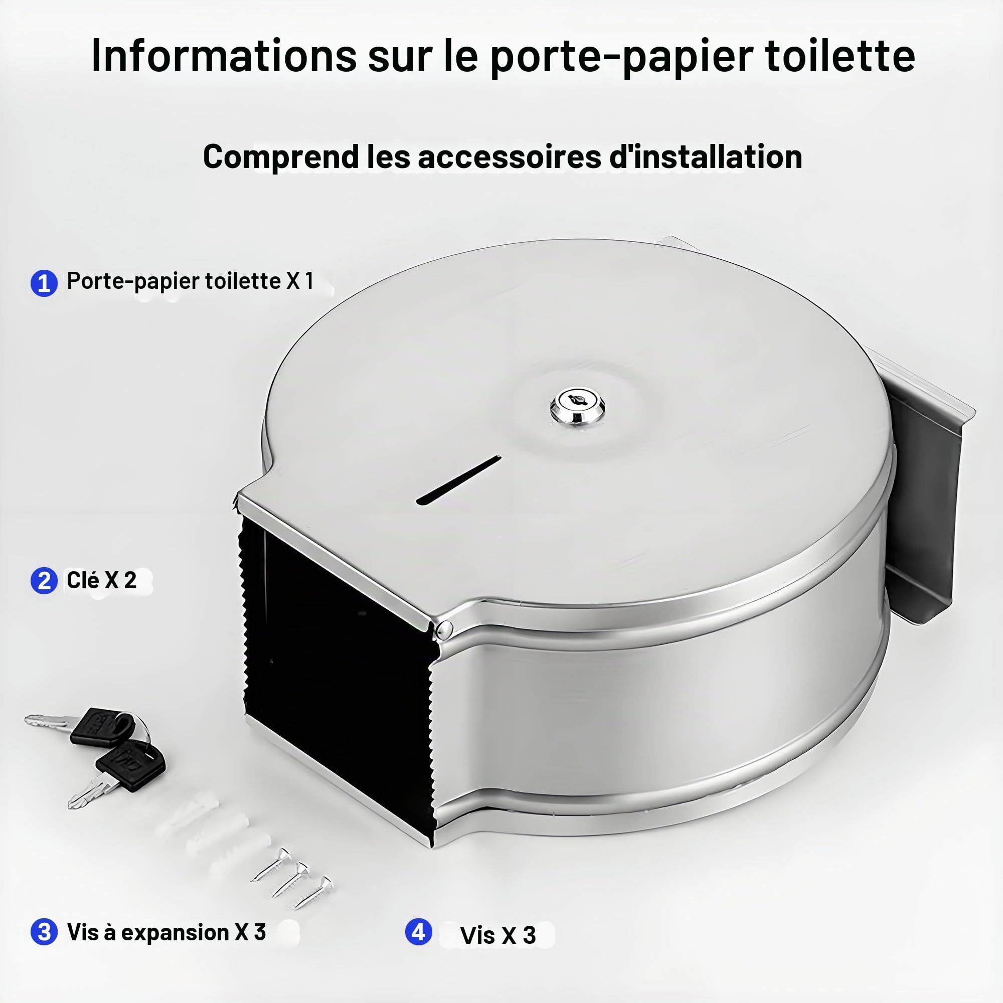 NICEME Distributeur de Serviettes en Acier Inoxydable verrouillable - Porte-Papier Toilette Professionnels - Diamètre 255mm Broche 40mm - Argenté