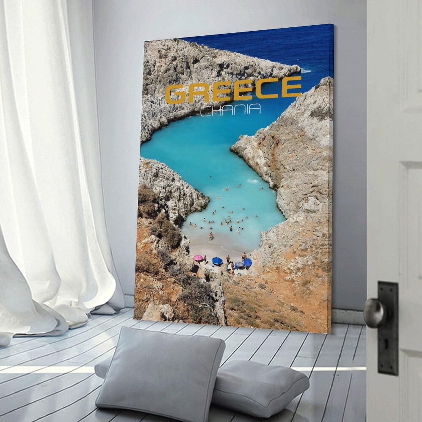 Junmoney Greece Chania Beach Home Decor Wall Art, 08x12inch(20x30cm), for Lounge, Bedroom Or Personal Spaces, Thoughtful Wall Decor for Art Lovers