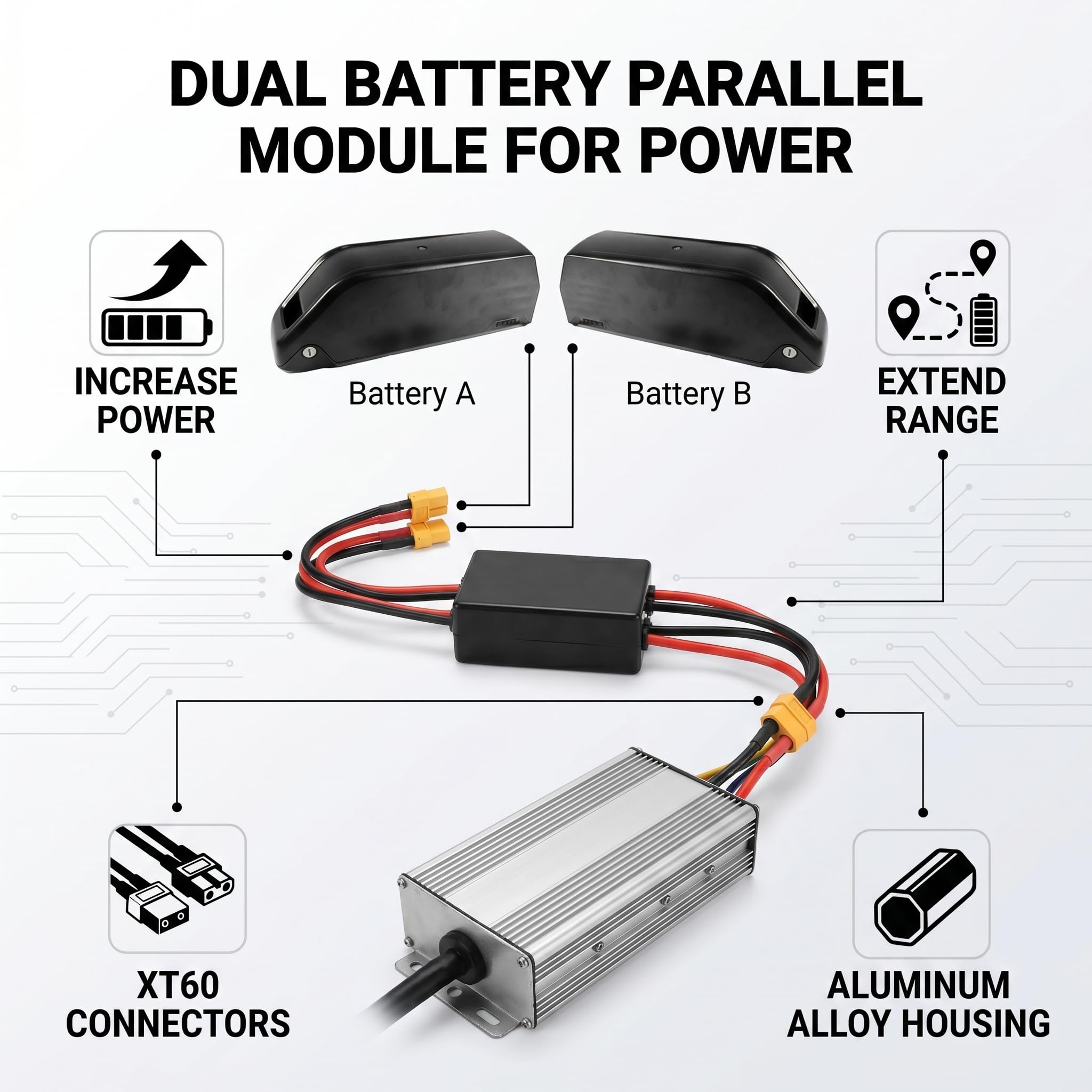 POENVFPO Convertisseur de Décharge de Batterie à Double Batterie à Vélo électrique, 20A 30A 40A 24 à 72VDC Double Batterie de Batterie D'équilibreur D'interrupteur avec Fiche pour Moteur