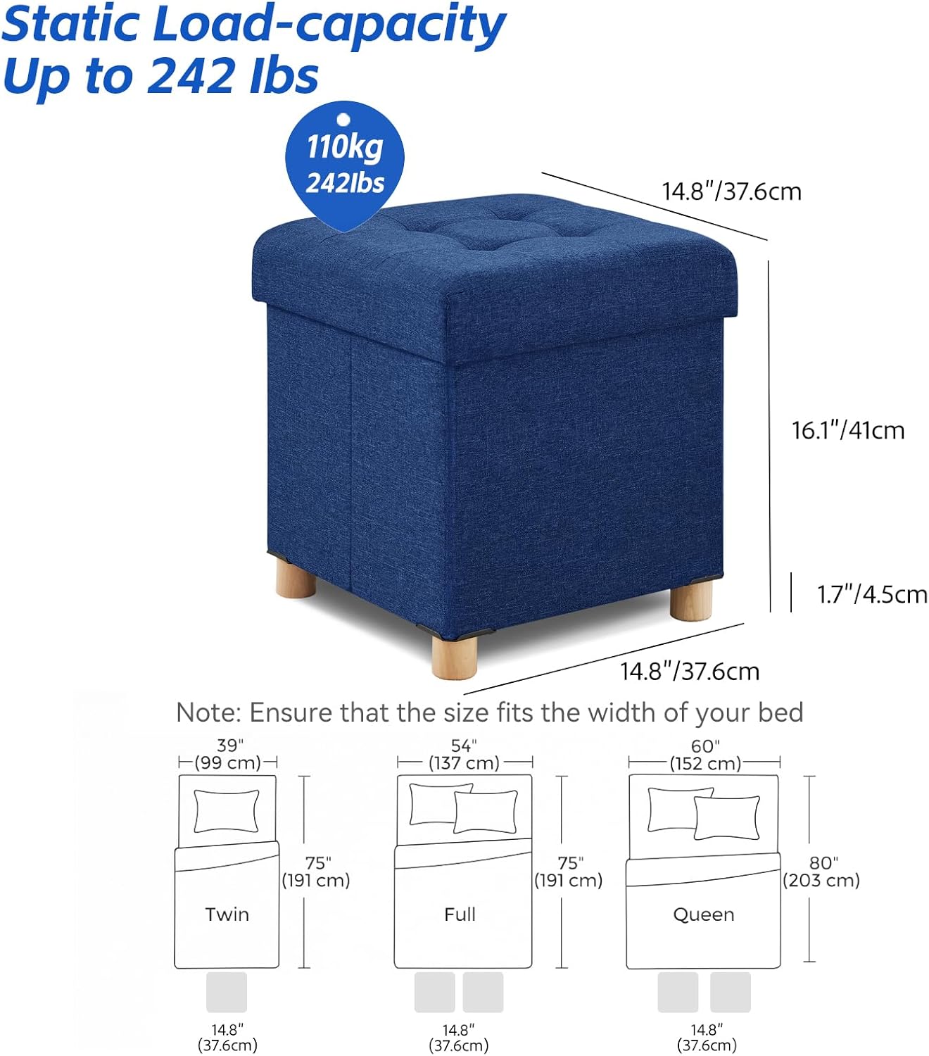BRIAN & DANY Small Ottoman with Storage, Foot Stool Ottoman Storage Cube, Foot Rest for Couch with Legs, Blue 14.8" x 14.8" x 16" - Image 3