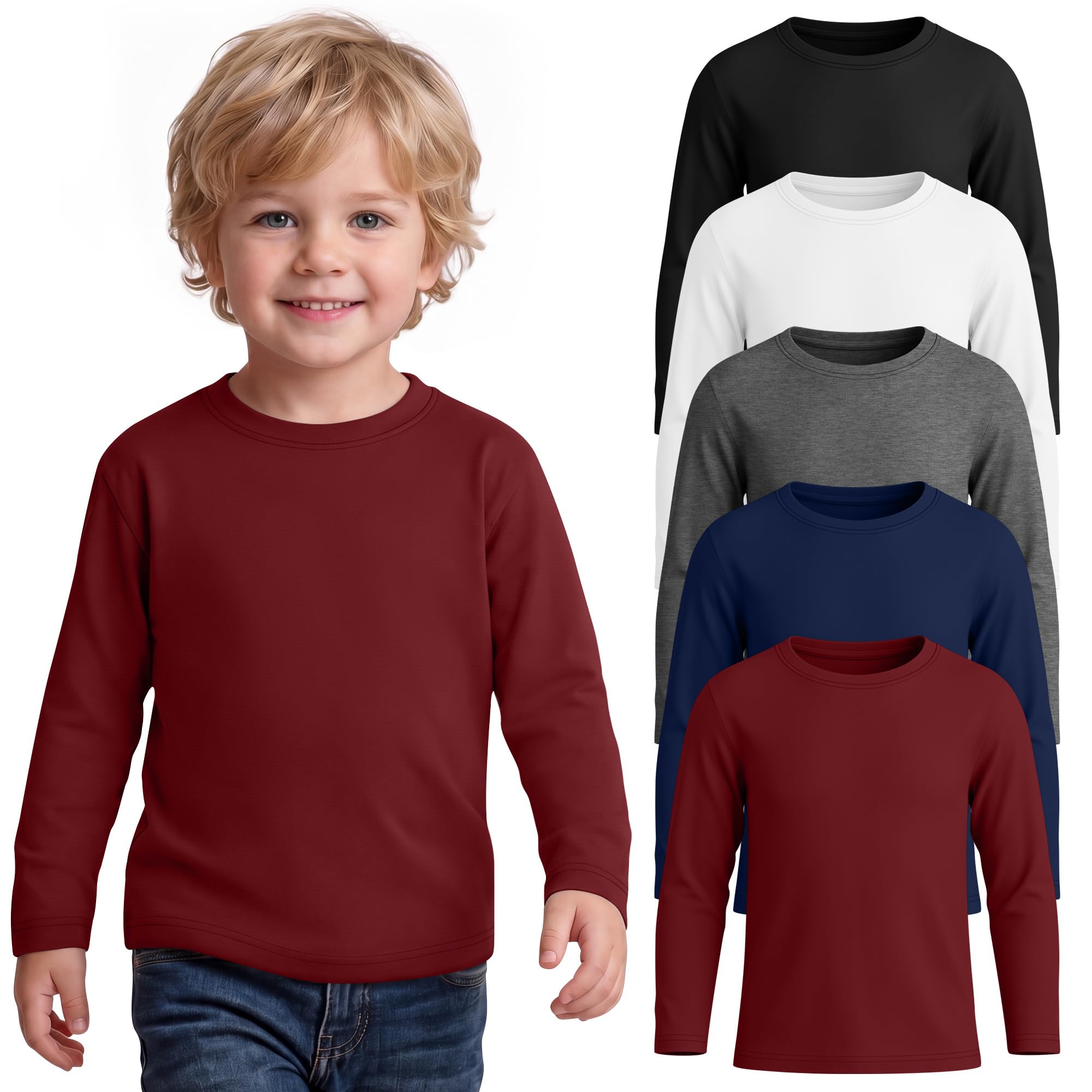 5 Pack Toddler Boys Long Sleeve Shirts 18M-5T