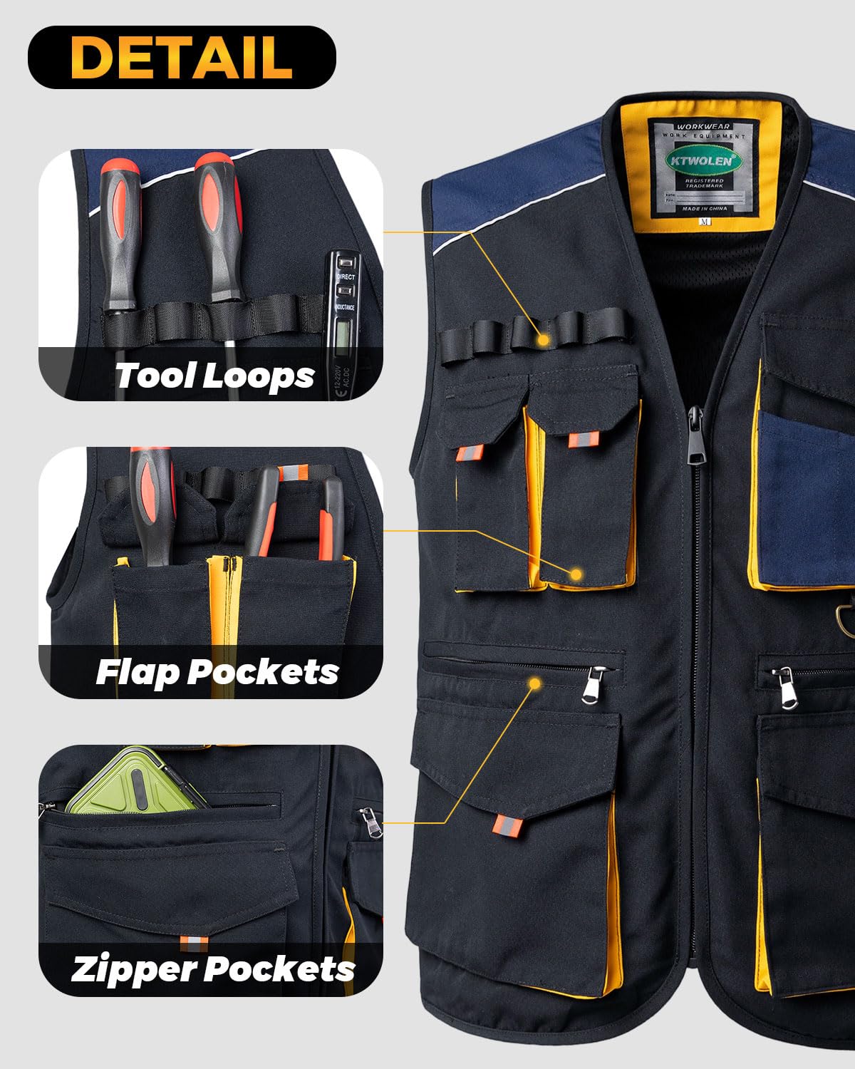Gilet da Lavoro Multitasche con Strisce Riflettenti Falegnameria Gilet Multitasche Senza Maniche