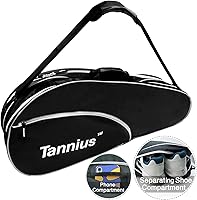 TANNIUS Tennis Racket Bag for 3-5 Racquets - Shoe & Phone Pockets, Protective Pad, Lightweight Durable Bag for Tennis & Badminton