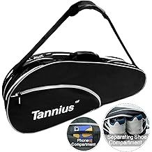Tennis Racket Bag (3-5 Racquet), with Shoe &amp; Phone Compartment and Protective Pad, Super Roomy and Lightweight Racquet Bag for Tennis, Badminton