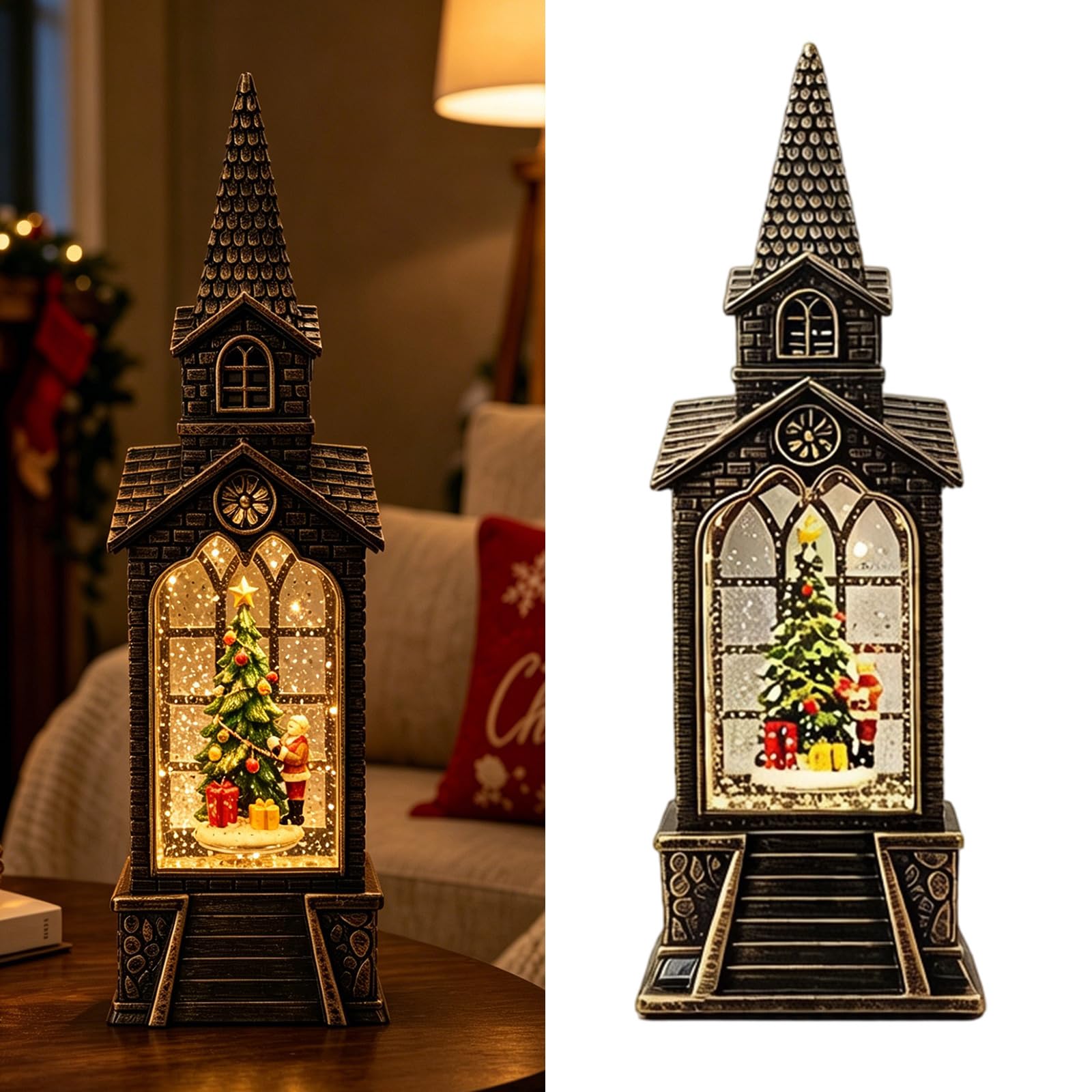Decorazione natalizia in plastica con luci a LED e musica per feste in casa, a batteria, per chiese