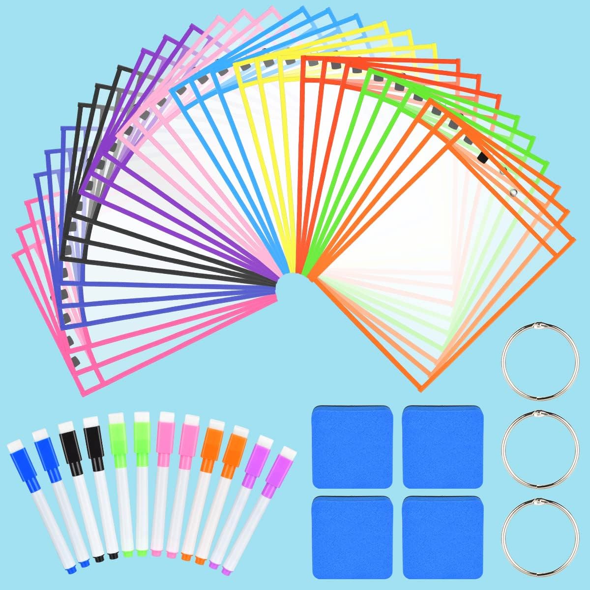 Dry Erase Pockets Sleeves,30 Pack Reusable Dry Erase Sheets Sleeves,Oversized 10" x 14" Clear