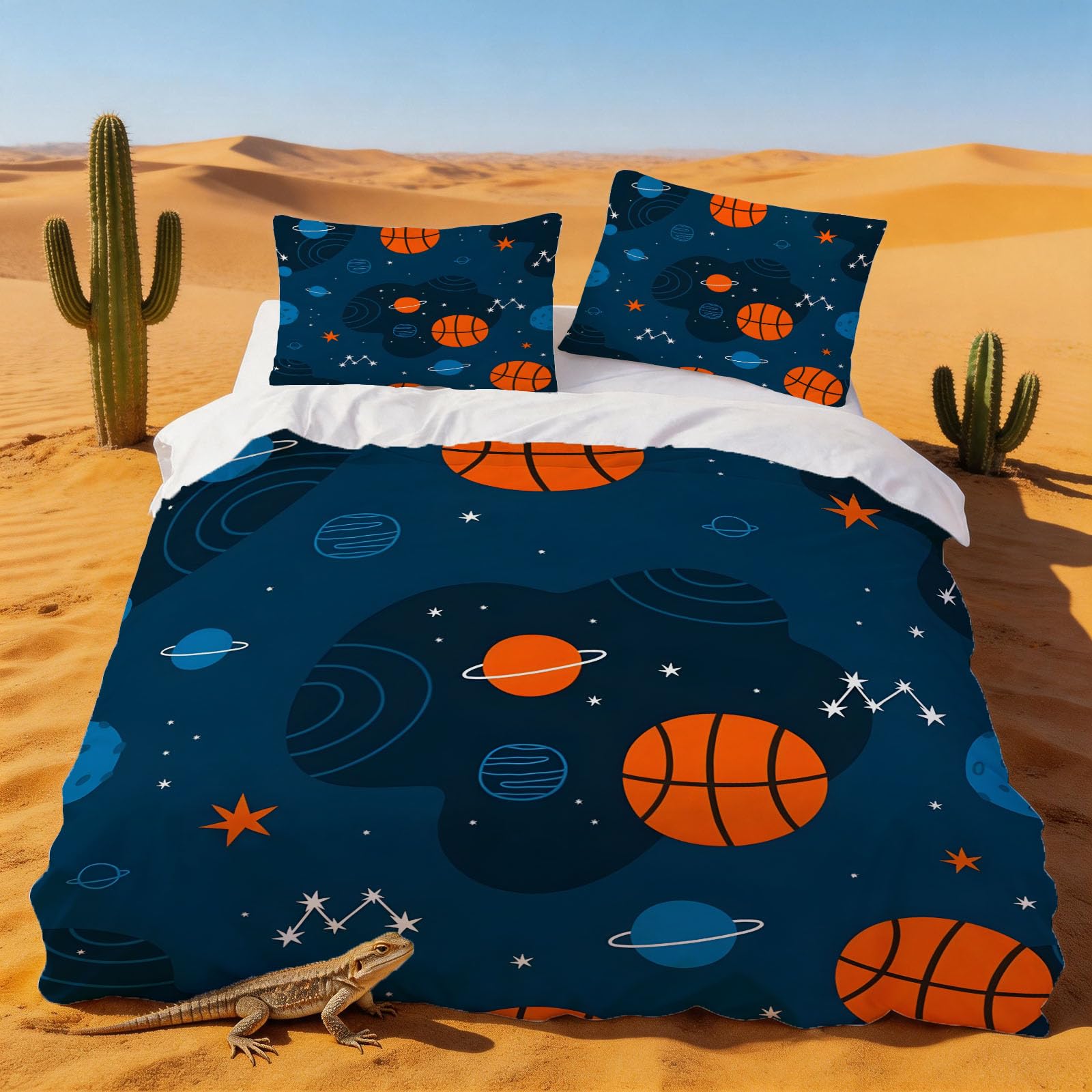 Housse de couette basket-ball 240x260 cm avec taies d'oreiller pour lit 2 personnes