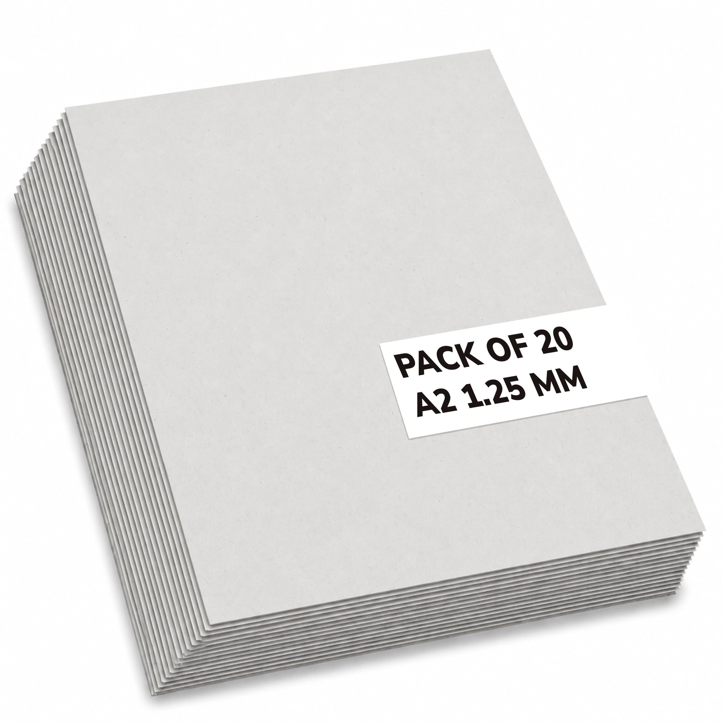 Papercutz Greyboard A2 Sheets for Craft (1.25 MM) (20 Sheets), Bookbinding, Modelling, Mounting Art Prints & Photographs, Durable, 100% Recycled Thick Backing Cardboard