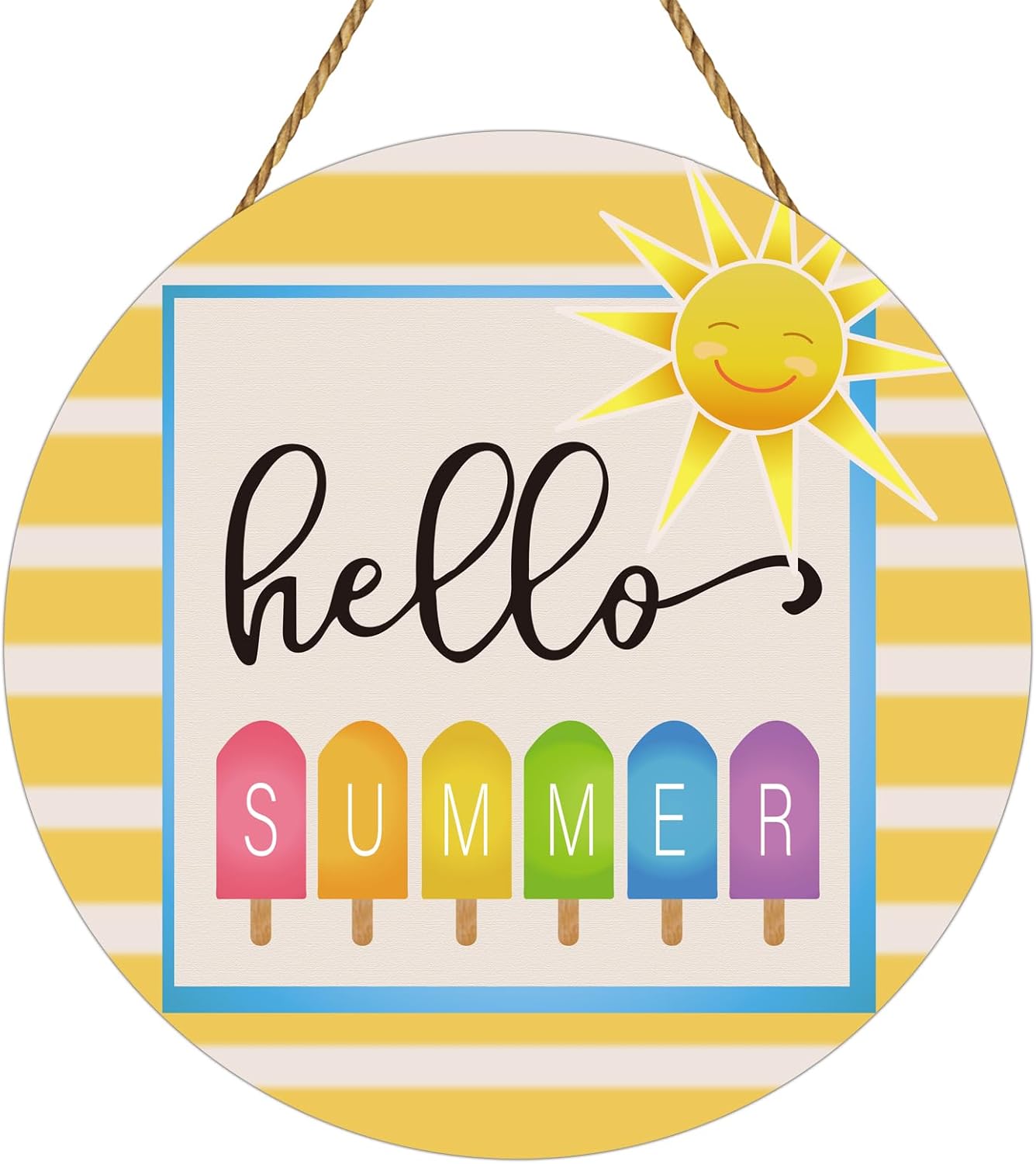 Summer Decorations for Home Hello Summer Door Decor Popsicle Sun Hanging Decorations Wooden Front Door Hanger Hanging Sign for Office Porch Wall Indoor Home Decor