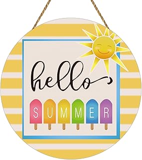 Summer Decorations for Home Hello Summer Door Decor Popsicle Sun Hanging Decorations Wooden Front Door Hanger Hanging Sign for Office Porch Wall Indoor Home Decor