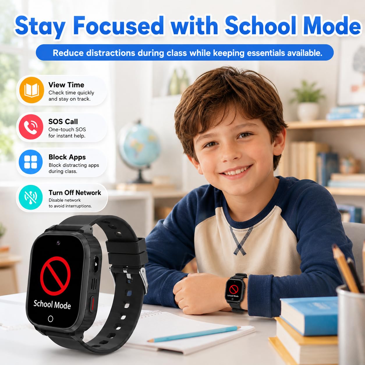 4G Smartwatch per Bambini, Smartwatch con GPS e SOS, Chiamate, Videochiamate, Chat e SMS, Fotocamera, IP68, Modalità Scuola, Sveglia, Torcia, Orologio Telefono Bambini Regalo per Ragazzi e Ragazze
