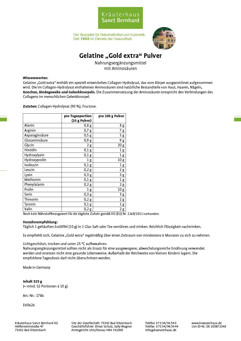 Sanct Bernhard Gelatine Gold Extra mit speziell entwickeltem Collagen-Hydrolysat 2,1 kg