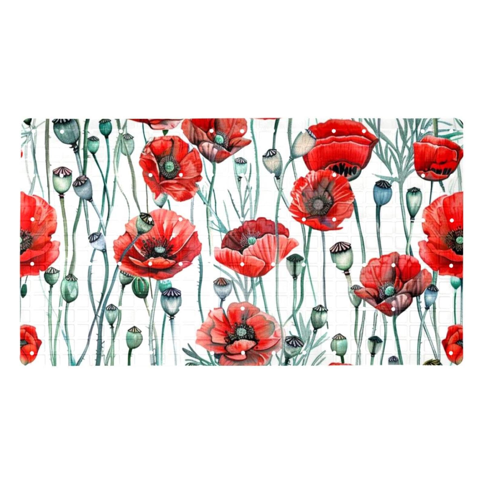 Tapis de bain de qualité supérieure motif coquelicots élégants pour adultes