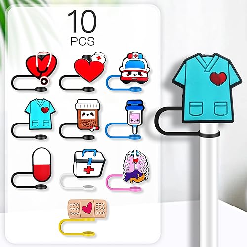 Miniatura 7 de 10 vasos para vaso con popote para gato, 10 unidades, 0.394 in, protector reutilizable, puntas de popote para accesorios de taza (10 unidades, gato