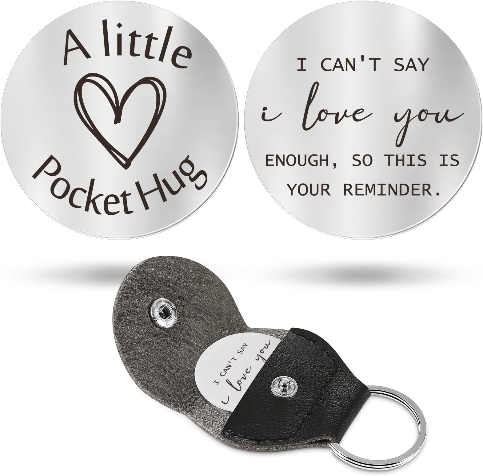Pocket Hug Token Long Distance Relationship Keepsake Stainless Steel Double Sided Inspirational Gift with Keychain