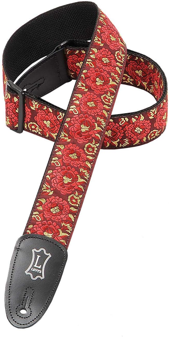 Levy's Leathers 2" Asian Print Jacquard Weave Guitar Strap with Polypropylene Backing and Genuine Leather Ends, Navy (M8AS-NAV)
